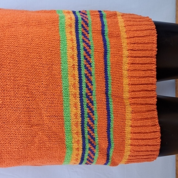 Vintage Liz Claiborne orange & green stripped ribbed collar long LG sweater - Picture 3 of 6